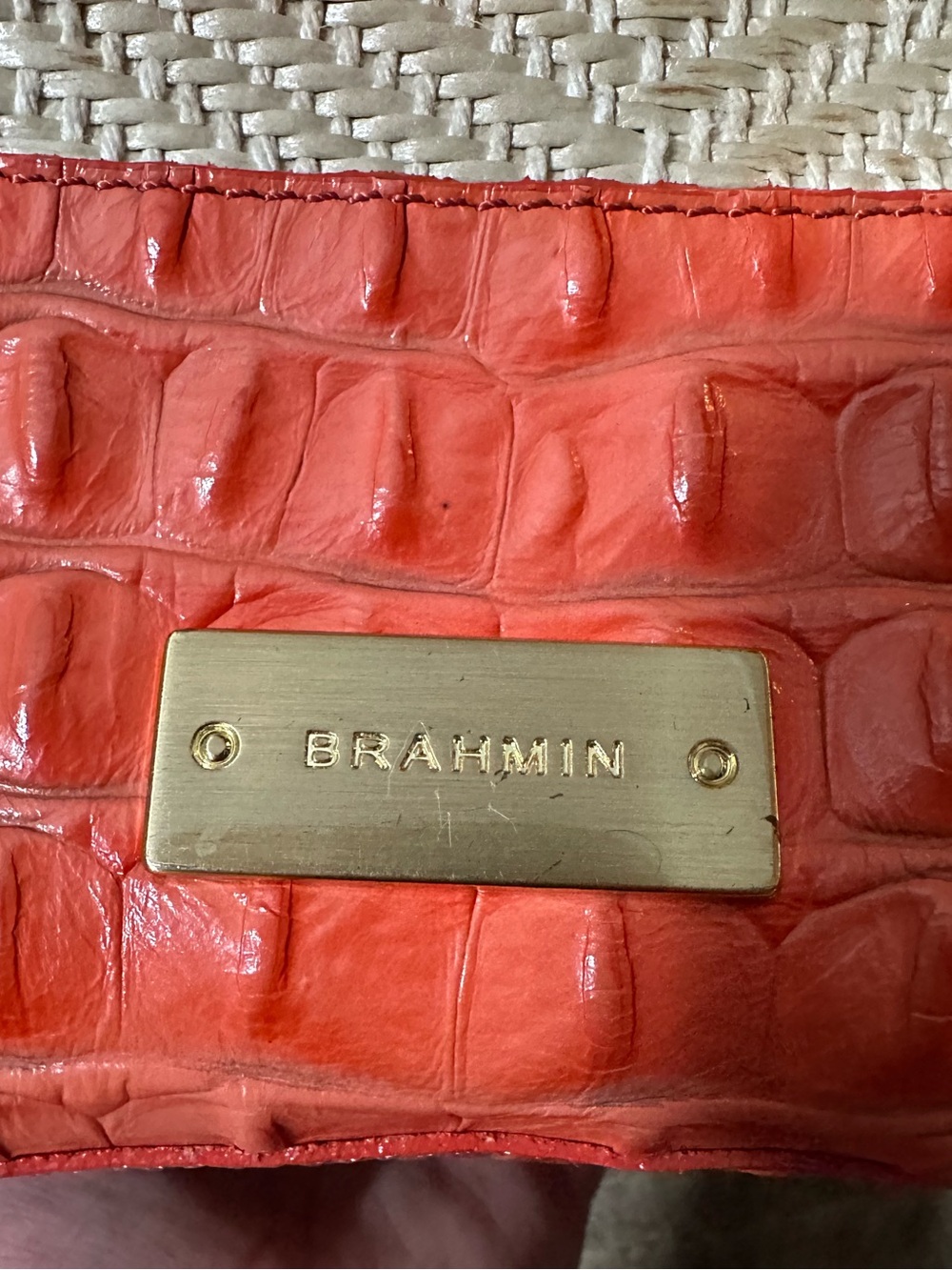 Brahmin orange leather and raffia tote entry - Picture 6 of 15